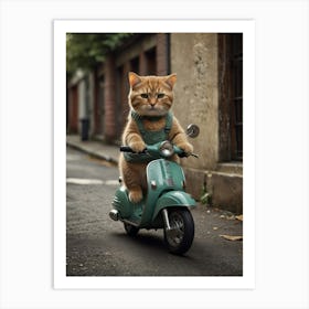 Cat On A Scooter Art Print