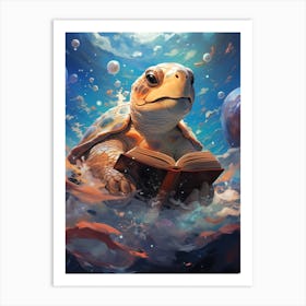 Turtle Reading A Book Art Print