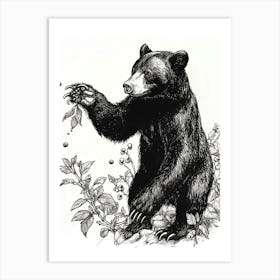 Malayan Sun Bear Standing And Reaching For Berries Ink Illustration 3 Art Print