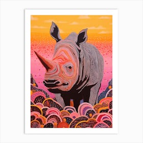 Wavy Lines Pink & Orange Dotty Rhino 1 Art Print