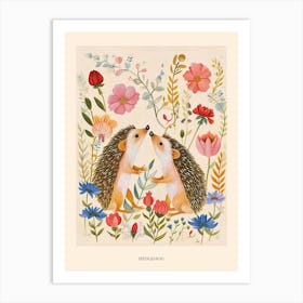 Folksy Floral Animal Drawing Hedgehog 5 Poster Art Print