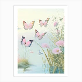 Butterflies On Lake Vintage Pastel 2 Art Print