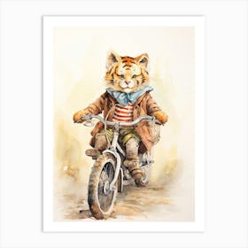 Tiger Illustration Biking Watercolour 1 Art Print