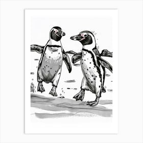 African Penguin Chasing Each Other 4 Art Print