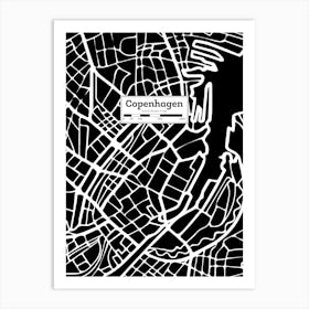 Copenhagen (Denmark) City Map — Hand-drawn map, vector black map Art Print