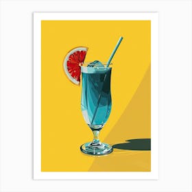 Blue Lagoon Coctail, Yellow Fon, Minimalism Art Print