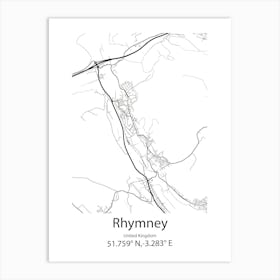 Rhymney,United Kingdom Minimalist Map Art Print