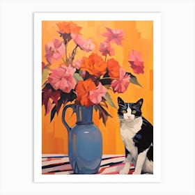 Columbine Flower Vase And A Cat, A Painting In The Style Of Matisse 1 Art Print