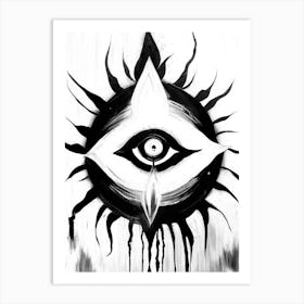 Chakra Series, Symbol, Third Eye Black & White Art Print