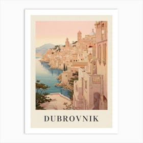 Dubrovnik Croatia 3 Vintage Pink Travel Illustration Poster Art Print