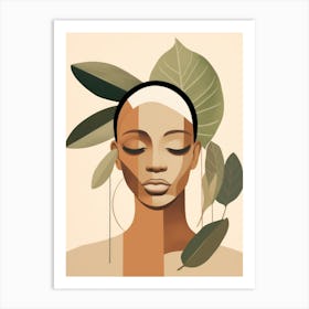 Portrait Of African Woman With Leaves Art Print