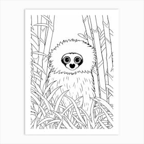 Line Art Jungle Animal Bornean Gibbon 3 Art Print