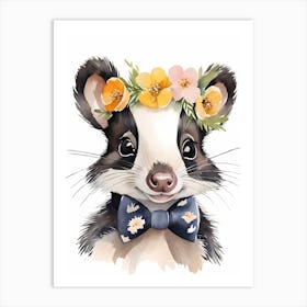 Baby Skunk Flower Crown Bowties Woodland Animal Nursery Decor (8) Art Print