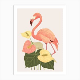 Jamess Flamingo And Anthurium Minimalist Illustration 2 Art Print