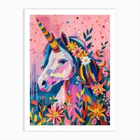 Floral Unicorn In The Meadow Floral Fauvism Inspired 1 Art Print