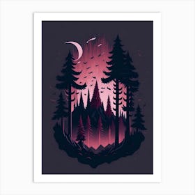 A Fantasy Forest At Night In Red Theme 45 Art Print