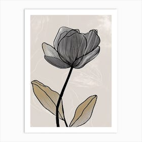 Line Art Tulips Flowers Illustration Neutral 15 Art Print