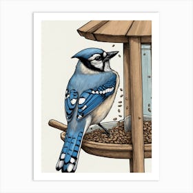 Blue Jay Bird Feeder Art Print