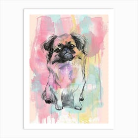 Pekingese Dog Pastel Line Watercolour Illustration  1 Art Print