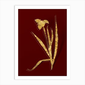 Vintage Tiger Flower Botanical in Gold on Red Art Print
