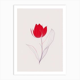 Red Lotus Minimal Line Drawing 2 Art Print