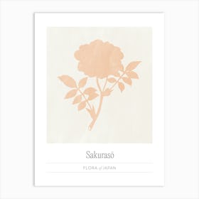 Japan Flower Market, Japandi Floral Silhouette in Peach Pink Art Print