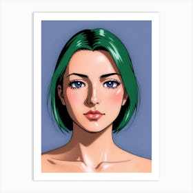 Anime Girl With Green Hair 1 Art Print