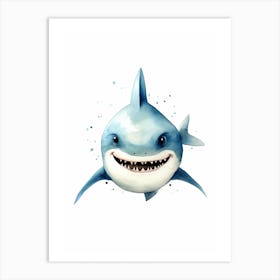 Cartoon Watercolour Blacktip Shark Kids Nursery 2 Art Print