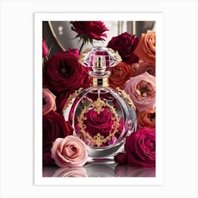 Roses And Perfume Bottle Art Print