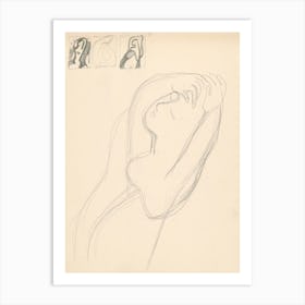 Woman With Raised Hands And Three Sketches, Mikuláš Galanda Art Print