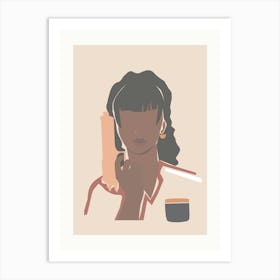 Woman With A Coffee Boho Earth Colors Illustration Art Print