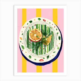 A Plate Of Asparagus Top View Food Illustration 2 Art Print