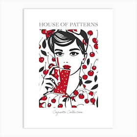 Woman Portrait With Cherries 3 Pattern Poster Art Print