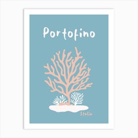 Portofino Italien Reiseposter, rosa Maritime Korallen Liebe Art Print