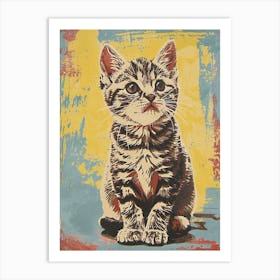 American Shorthair Cat Relief Illustration 3 Art Print
