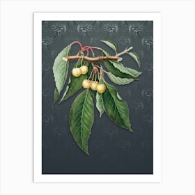 Vintage Cherry Botanical on Slate Gray Pattern n.2200 Art Print