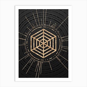 Geometric Glyph Symbol in Gold with Radial Array Lines on Dark Gray n.0128 Art Print