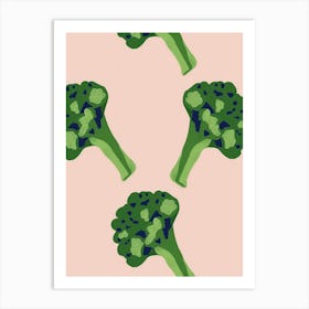 Broccoli Pink & Green Pattern 1 Art Print