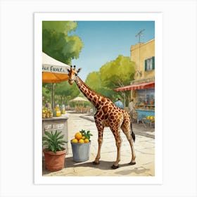 Giraffe At The Market Art Print