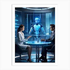 Futuristic Job Interview Scene With An Ai Avatar Interviewing A Humanoid Robot Both Seated At A Sle (4) Art Print