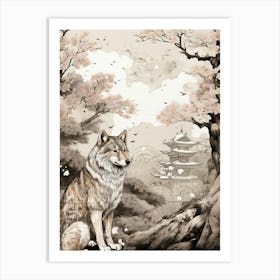 Honshu Wolf Vintage Painting 3 Art Print