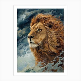 African Lion Relief Illustration Water 1 Art Print