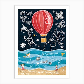 Cartoon Illustration Of A Vibrant Helium Balloon Embellished With Playful Designs Of Children At A (4) Art Print