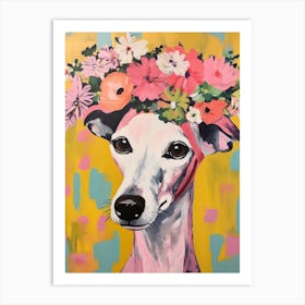 Whippet Portrait With A Flower Crown, Matisse Painting Style 2 Art Print