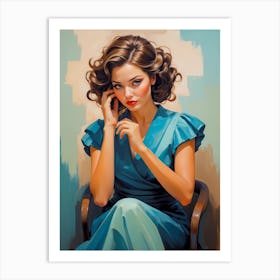 Woman In A Blue Dress Art Print