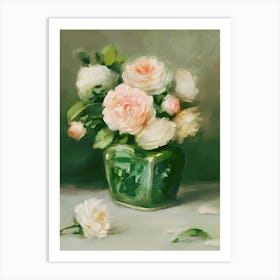 Roses In A Green Vase Art Print