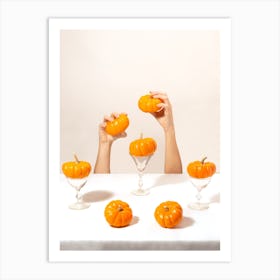 Pumpkins And Hands Table Art Print