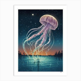 Jellyfish At Night Art Print