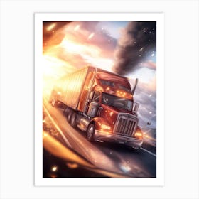 Semi Truck Driving Art Print