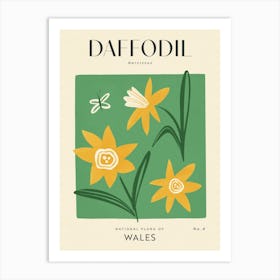 Vintage Green And Yellow Daffodil Flower Of Wales Art Print